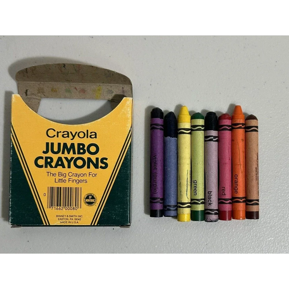 Vintage 80s Crayola 8 Pack Jumbo Crayons Box, Binney & Smith - Lot Of 2 Boxes